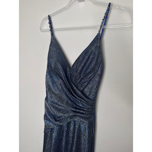 2010s Terani Couture Royal Silver Beaded Metallic Evening Gown Size 2 NWT - Picture 16 of 16